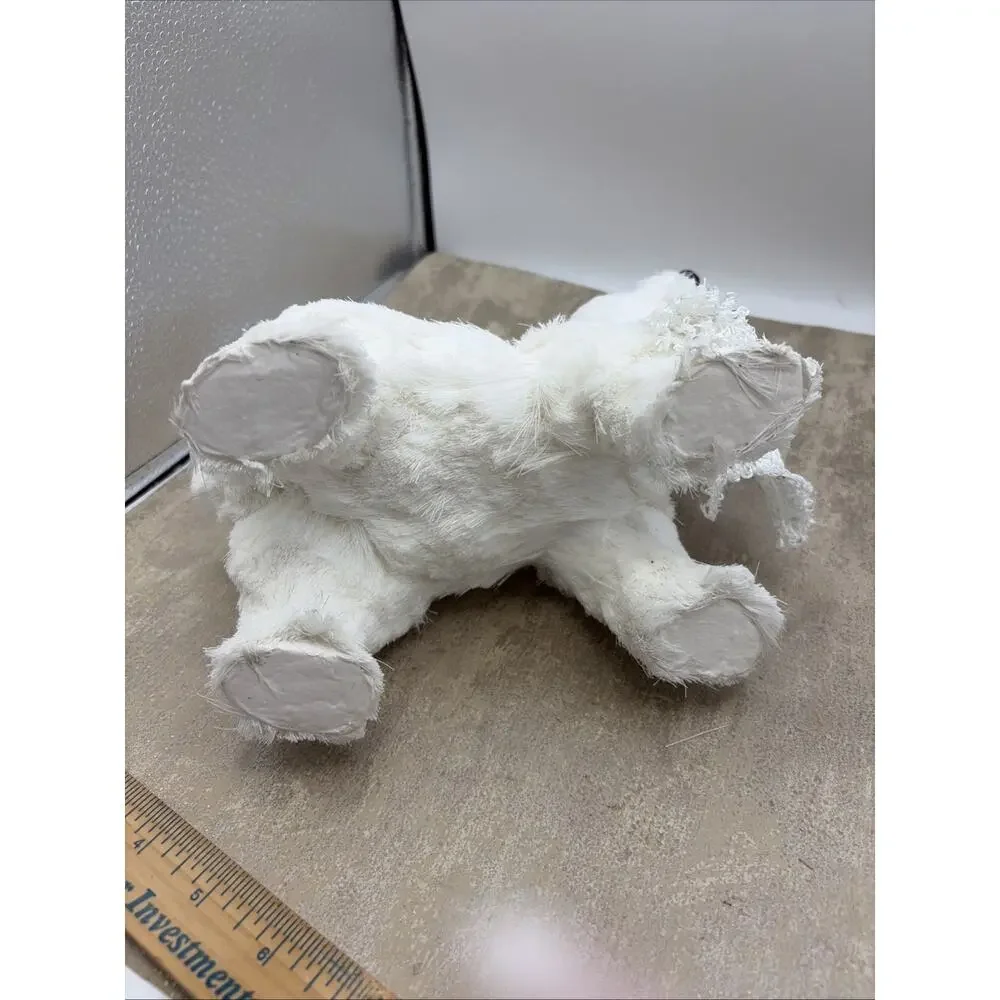 Vintage faux fur over paper mache Christmas white Polar Bear Silver Accents